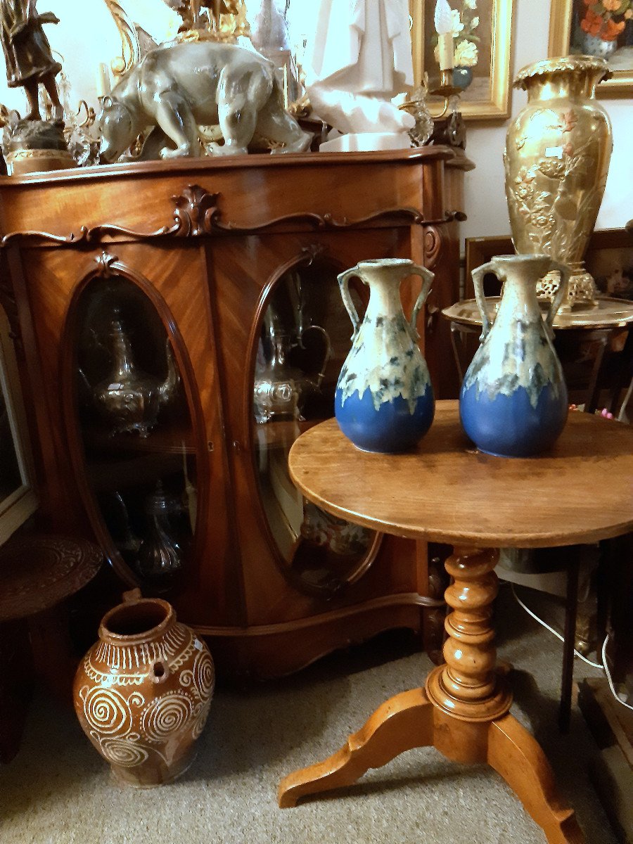 Pair Of Flamed Enamel Stoneware Vases Saint-uze Alpho Art Deco 1930-photo-2