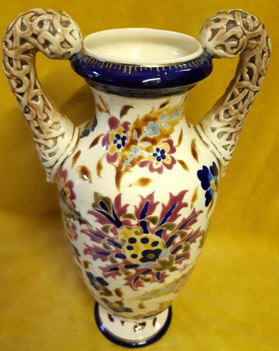 Grande Vase Majolique Faience Hongroise  J.fischer Budapest Fin 19éme-photo-6