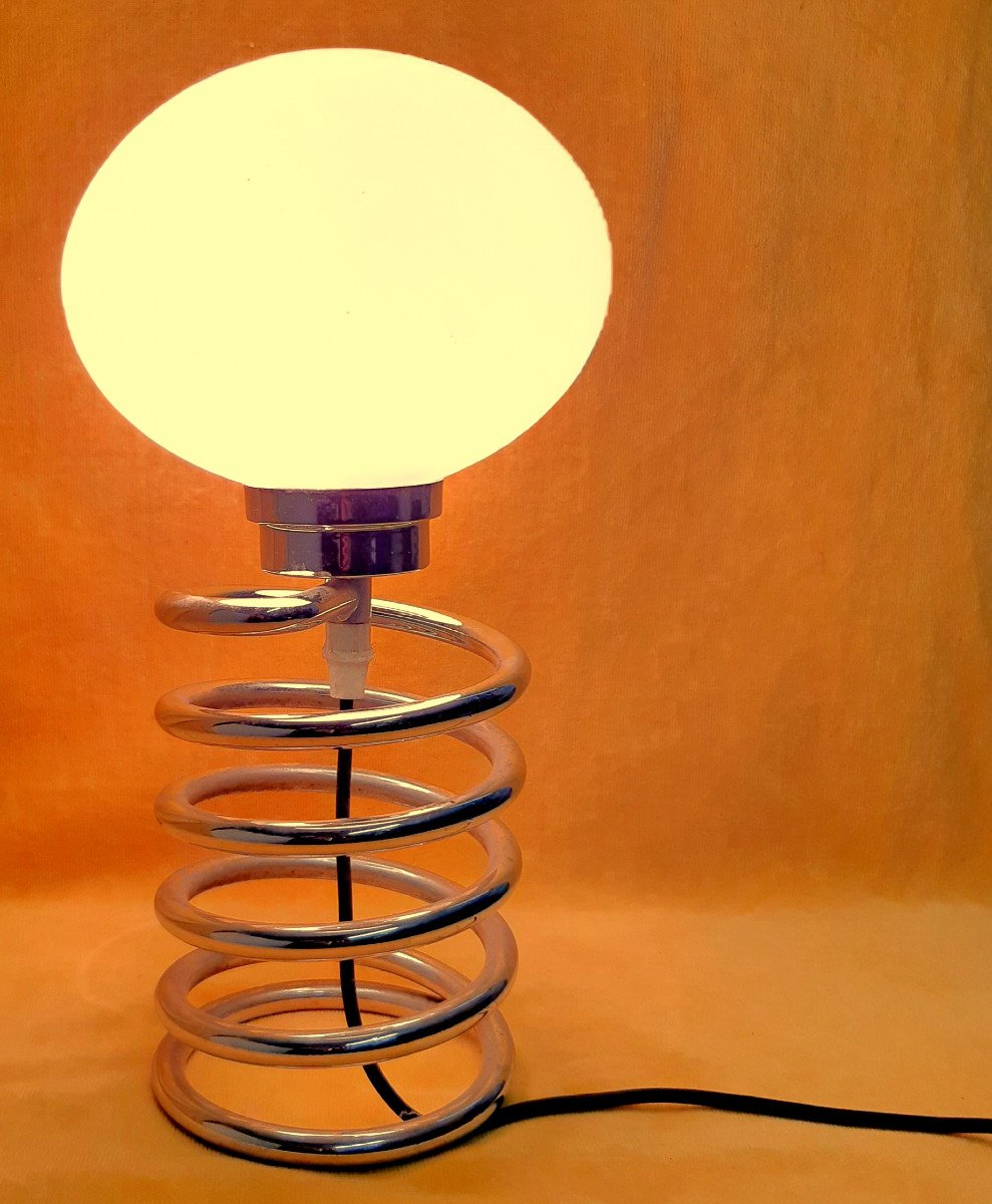  Lamp "ressort" Chrome And Opaline Designer Ingo Maurer (1932-2019) Vintage 1970s.-photo-4