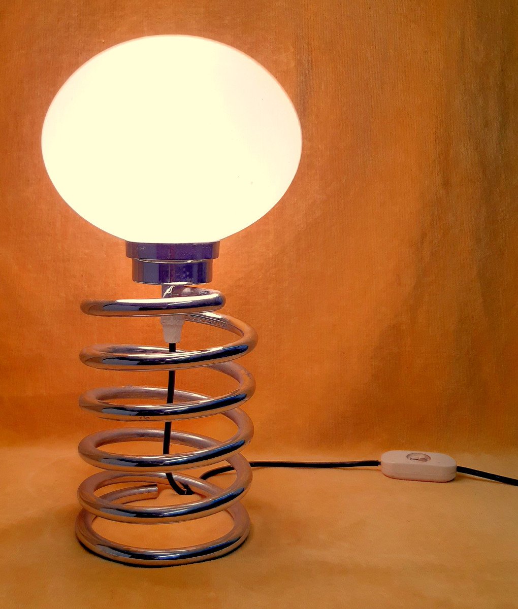  Lamp "ressort" Chrome And Opaline Designer Ingo Maurer (1932-2019) Vintage 1970s.-photo-6