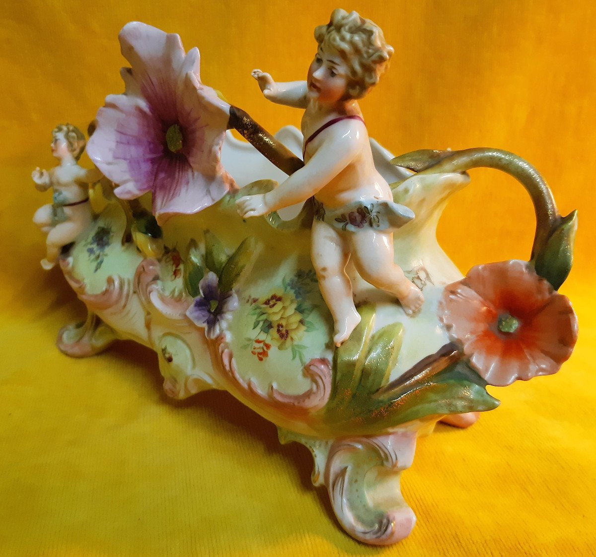 Small Cherubs And Biscuit Flower Planter Art Nouveau 1900-photo-5