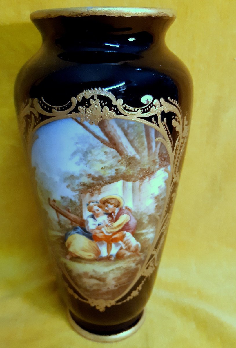 Large Sèvres Blue Porcelain Vase Gold Galante Scene Hand Painted A.marin19th-photo-7