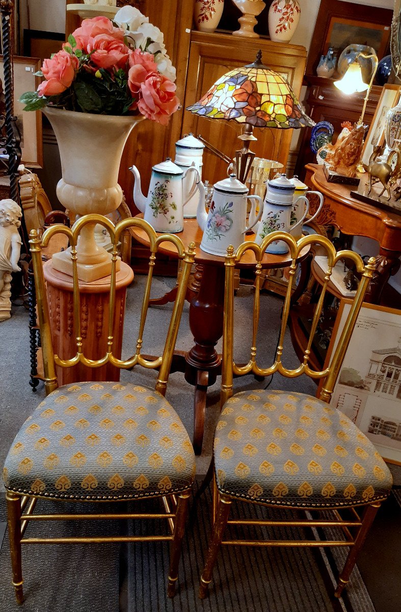 Pair Of Chairs Upholstered In Golden Wood Napoleon III 19th-photo-2