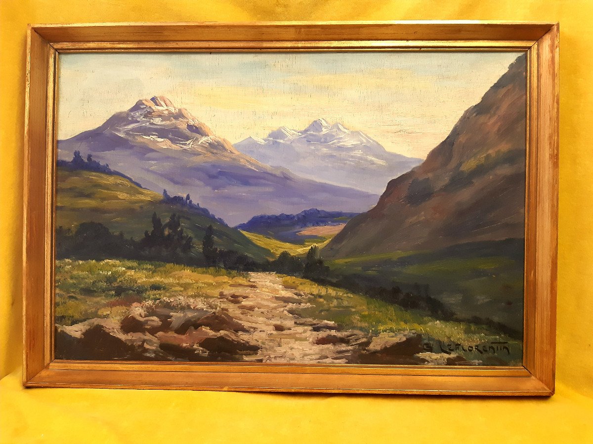 Painting On Panel Mountain Landscape Alps From The 1930s By Guy Le Florentin (1907-1978)-photo-2