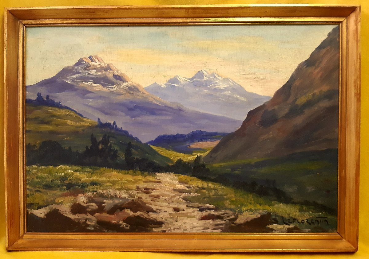 Painting On Panel Mountain Landscape Alps From The 1930s By Guy Le Florentin (1907-1978)-photo-3