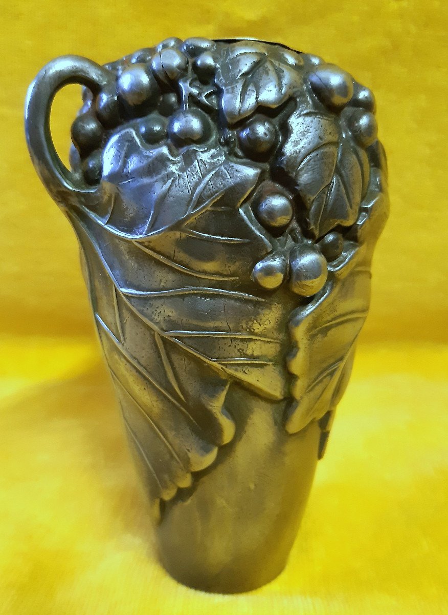 Vase Ansé Aux Raisins Pewter Art Deco 1930-photo-1