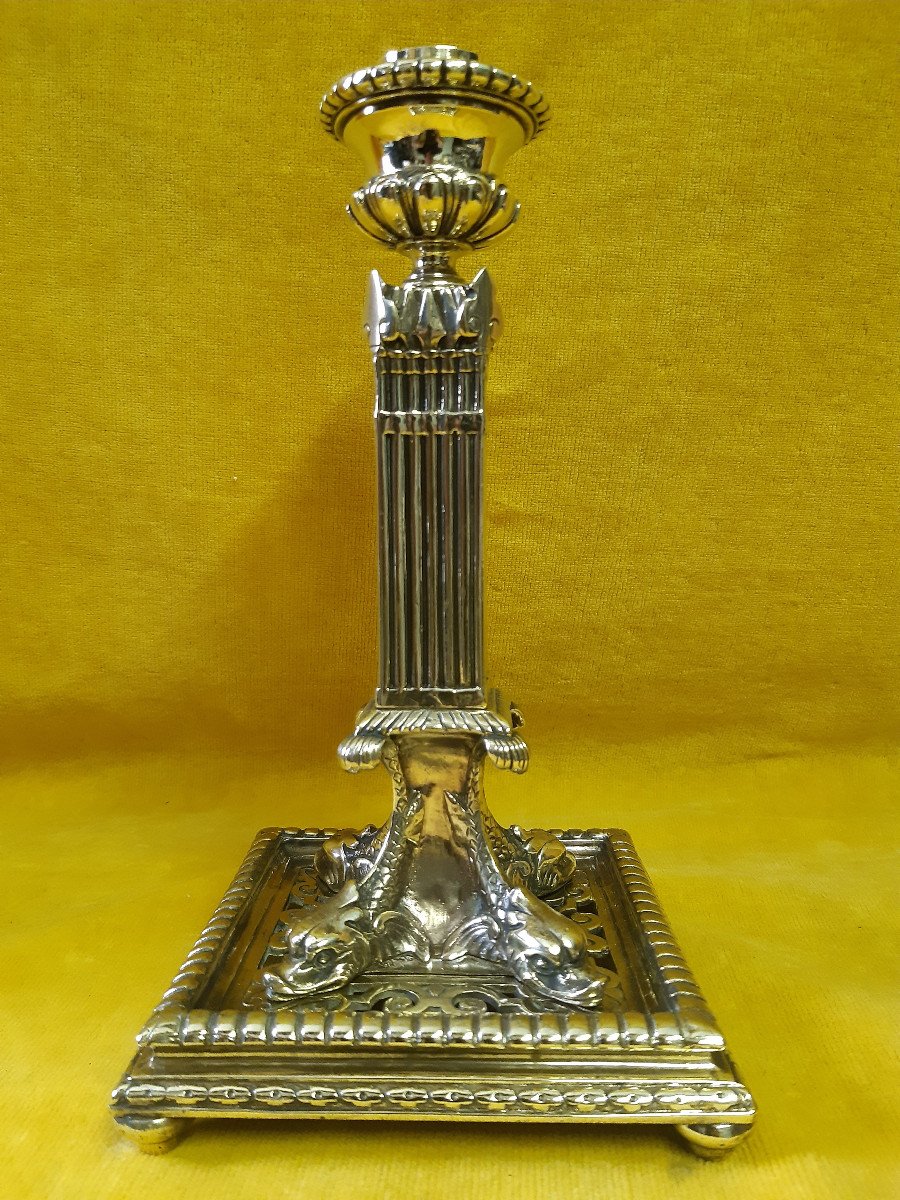 Candlestick Candlestick Bronze St Lxvi 18th Dolphins Beam Of Lictor Fleur De Lys