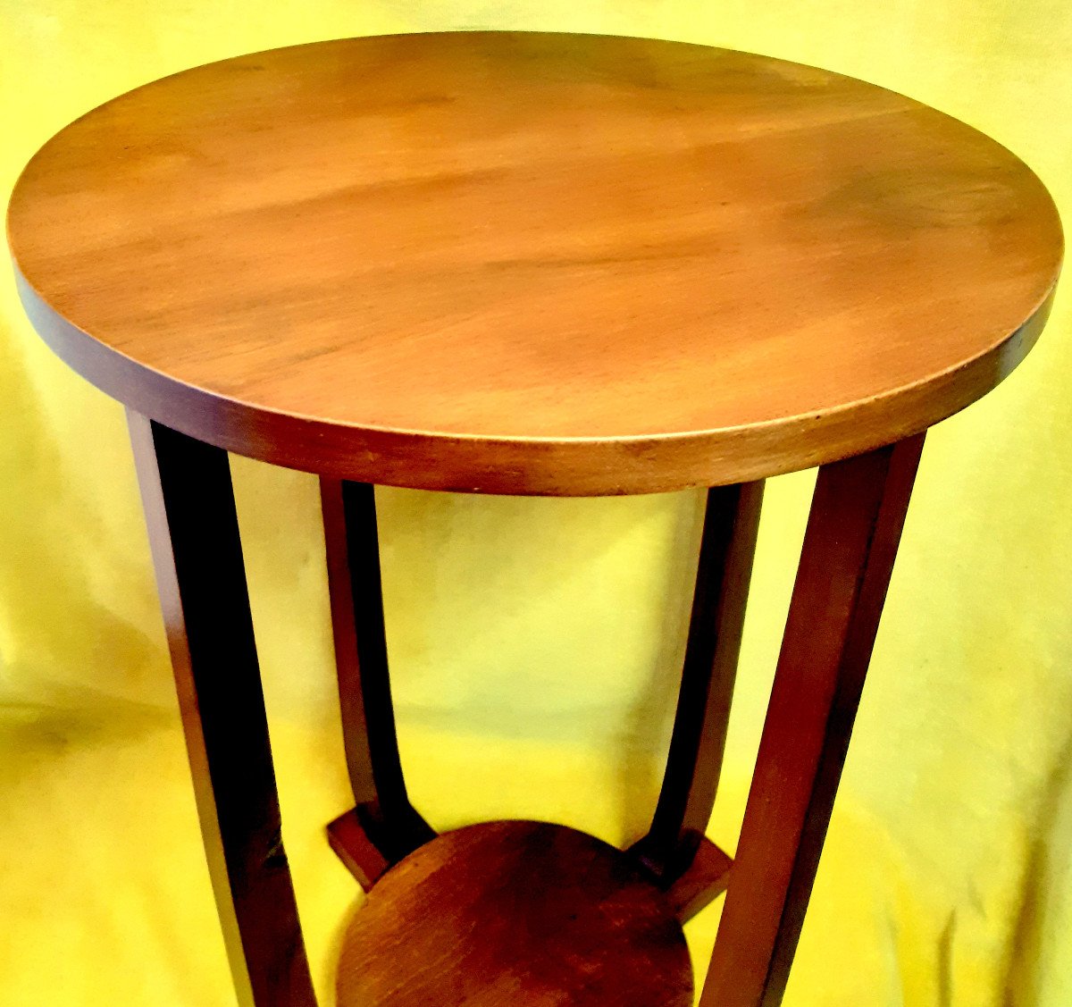 Small Round Pedestal Table 4 Legs Art Deco Walnut 1930-50-photo-2