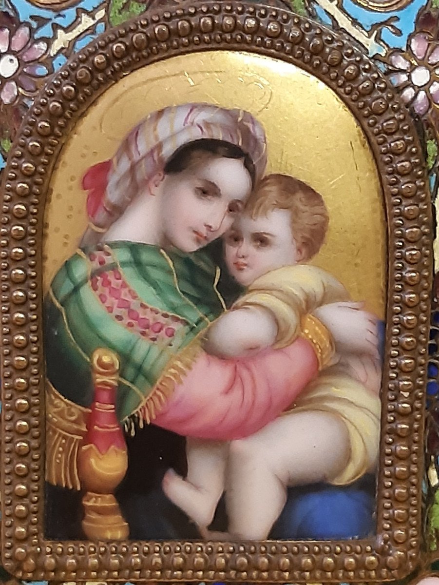 Enamelled Stoup With Miniature Of The Virgin And Child After Raphaël (1540) Napoleon III.-photo-3