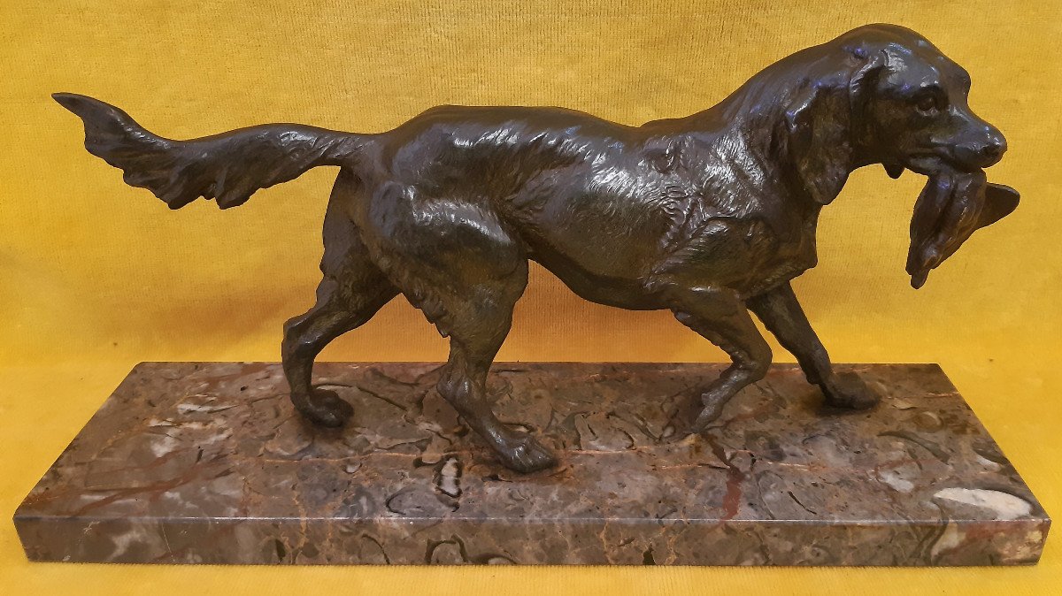 Spaniel Hunting Dog In Motion And Game On Marble Type Moigniez, Mène, Barry...19th-photo-2