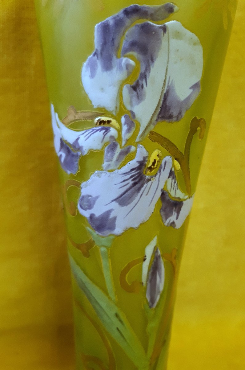 Large Vase Legras Montjoie St Denis Blown Enameled Iris 1900 Art Nouveau-photo-2