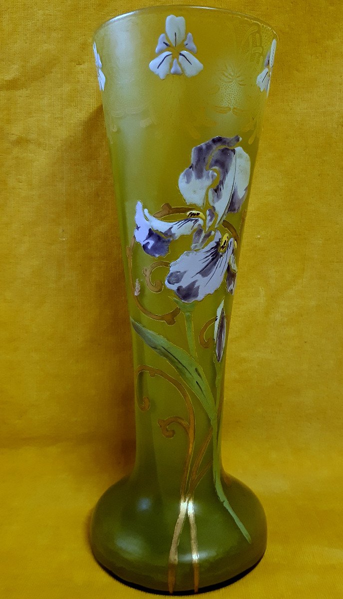 Large Vase Legras Montjoie St Denis Blown Enameled Iris 1900 Art Nouveau-photo-3