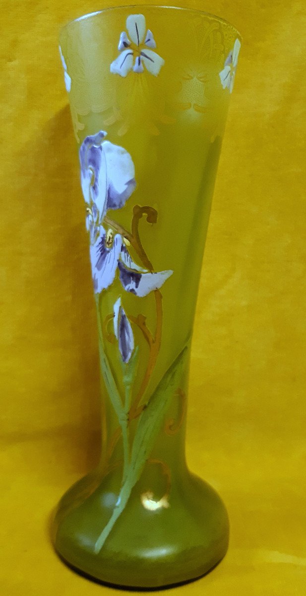 Large Vase Legras Montjoie St Denis Blown Enameled Iris 1900 Art Nouveau-photo-4