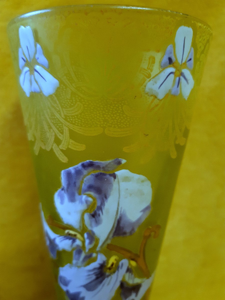 Large Vase Legras Montjoie St Denis Blown Enameled Iris 1900 Art Nouveau-photo-1