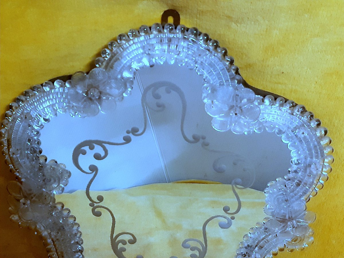 Murano Wall Ice Mirror Traditional Artisanal Glassware 20th Century-photo-2