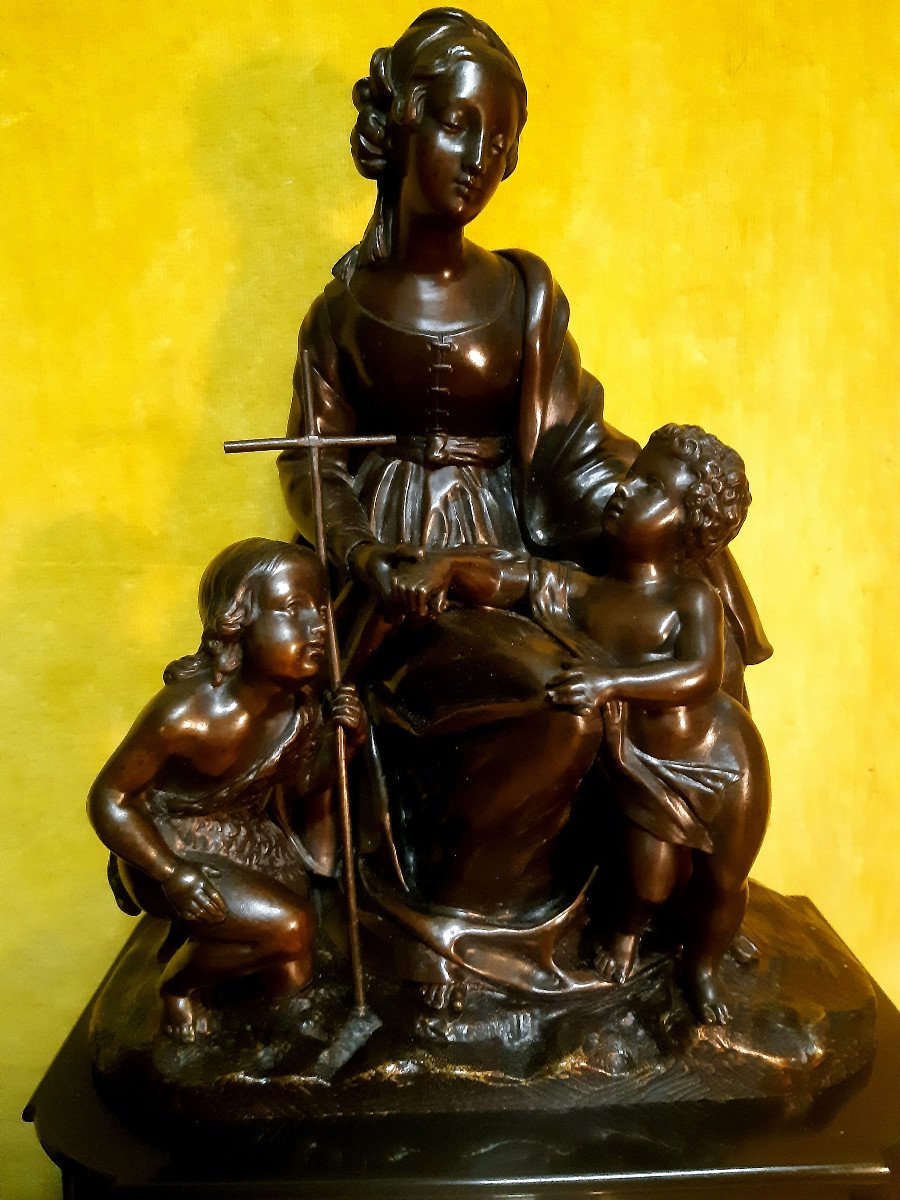 Carpenter Founder Bronze Paris Virgin And Child And St John Pendulum 19th-photo-8