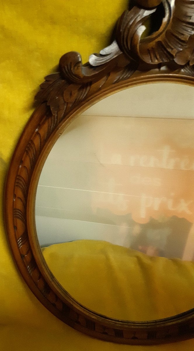  Glace Miroir Ovale Bois avec Coquille St LXV « 1900 »-photo-4