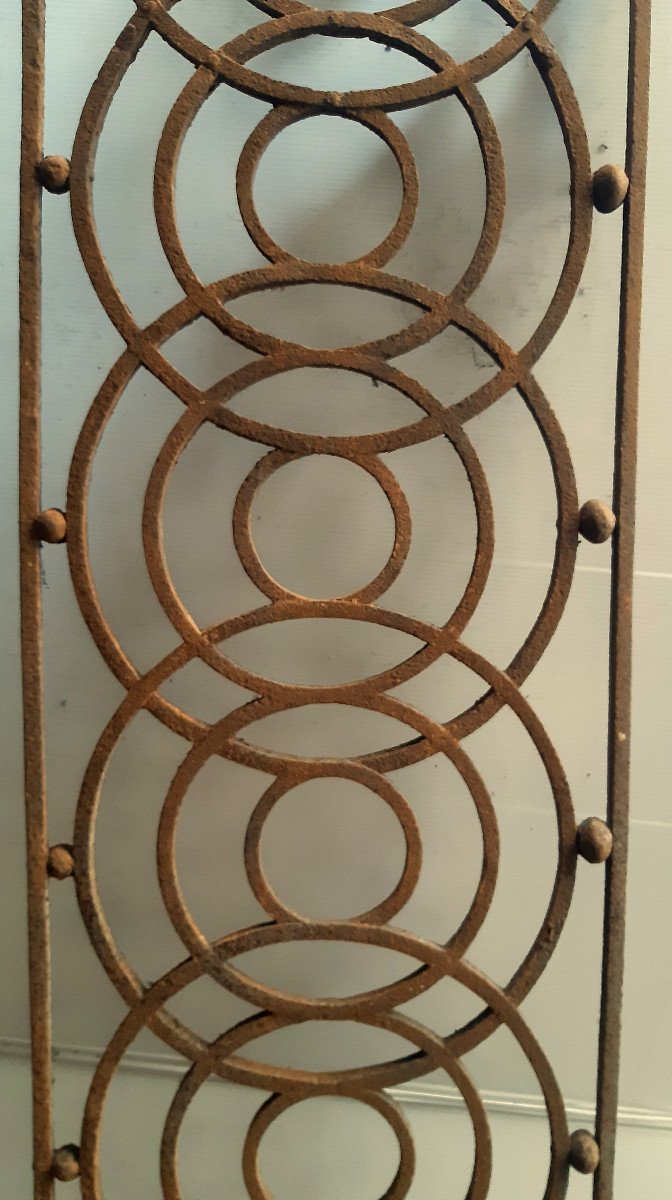 Large Transom Grille Or Balcony Element In Riveted Wrought Iron Art Deco 1930-photo-1