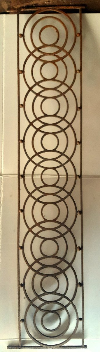 Large Transom Grille Or Balcony Element In Riveted Wrought Iron Art Deco 1930