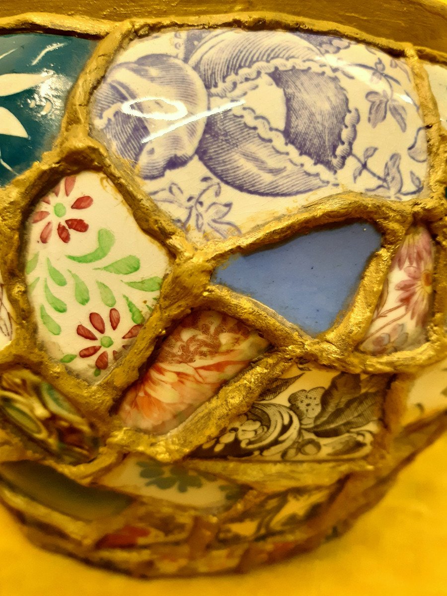 Cache Pot Faïence Couverte d’une Mosaïque de Vaisselles Diverses Technique" Picassiette"20éme-photo-3