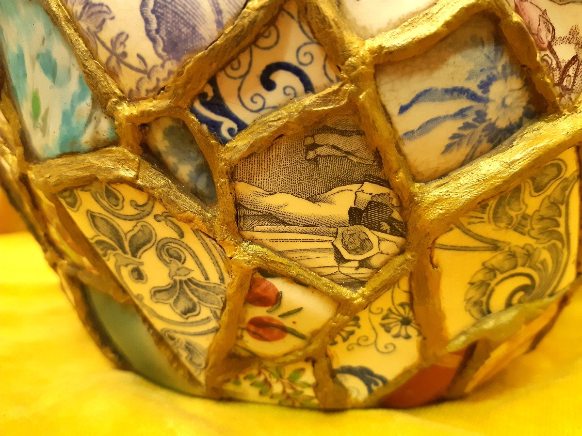 Cache Pot Faïence Couverte d’une Mosaïque de Vaisselles Diverses Technique" Picassiette"20éme-photo-5