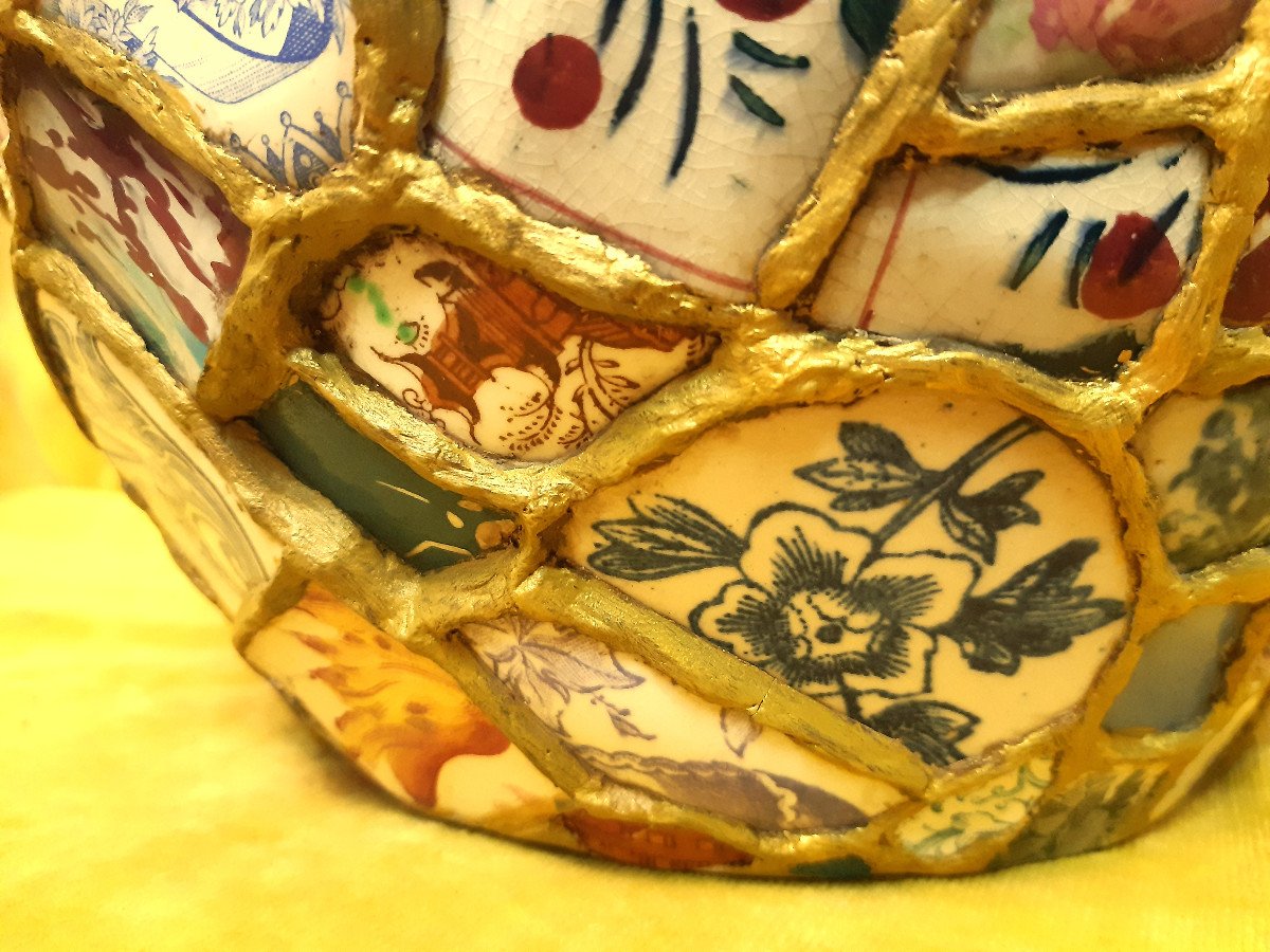 Cache Pot Faïence Couverte d’une Mosaïque de Vaisselles Diverses Technique" Picassiette"20éme-photo-6