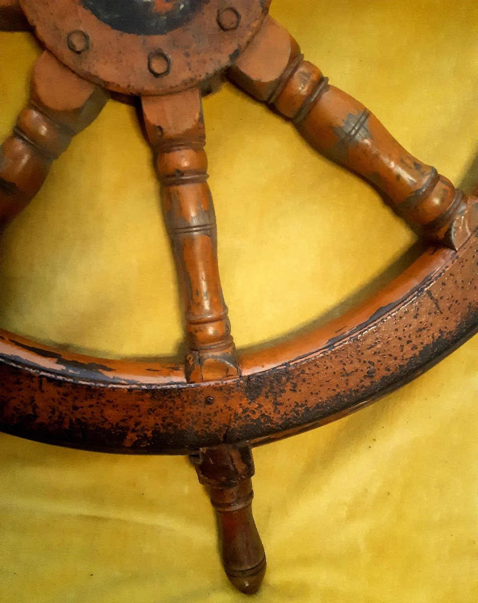 Big Wheel Rudder Bar For Steering Boats Mahogany 20th-photo-3