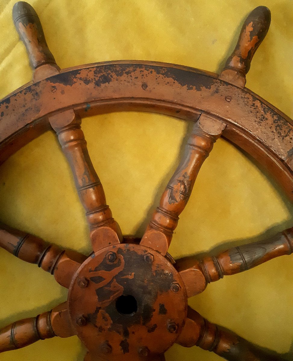 Big Wheel Rudder Bar For Steering Boats Mahogany 20th-photo-5