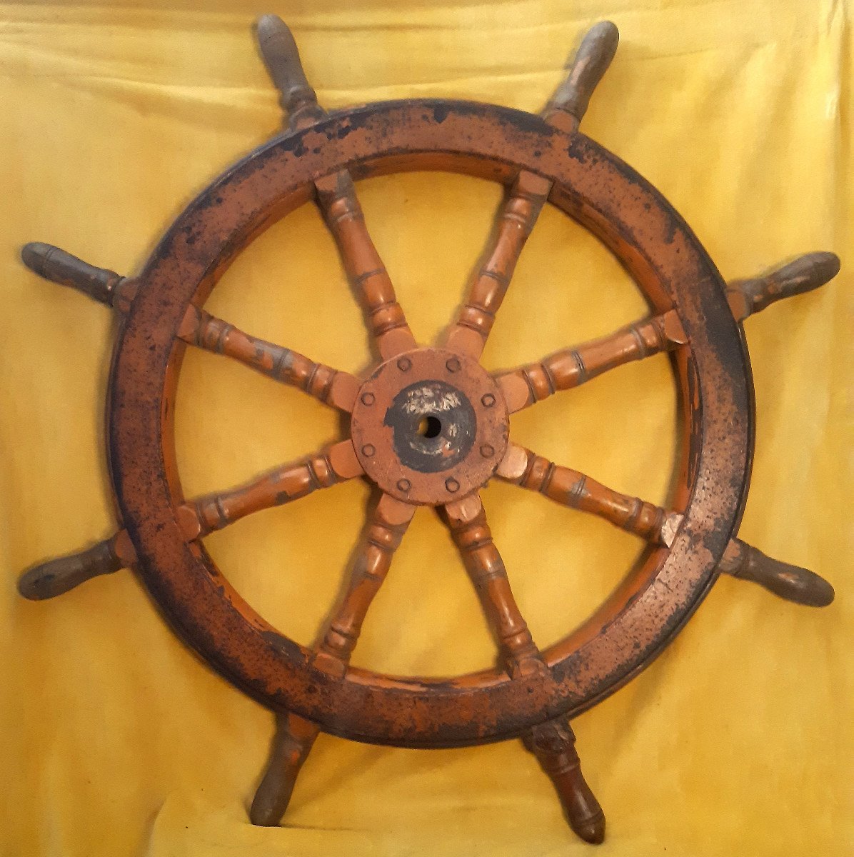 Grande Roue Barre de Gouvernail pour le Pilotage des Bateaux Acajou 20éme