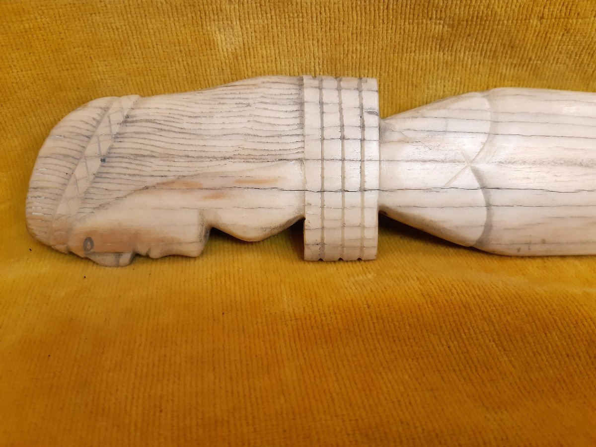 Swordfish Rostrum Carved In Saber And Engraved With Man's Head And Fish-photo-3