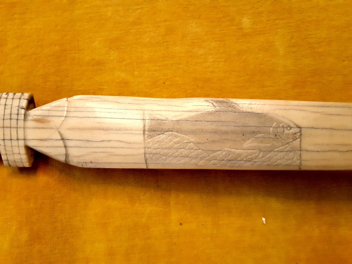 Swordfish Rostrum Carved In Saber And Engraved With Man's Head And Fish-photo-4