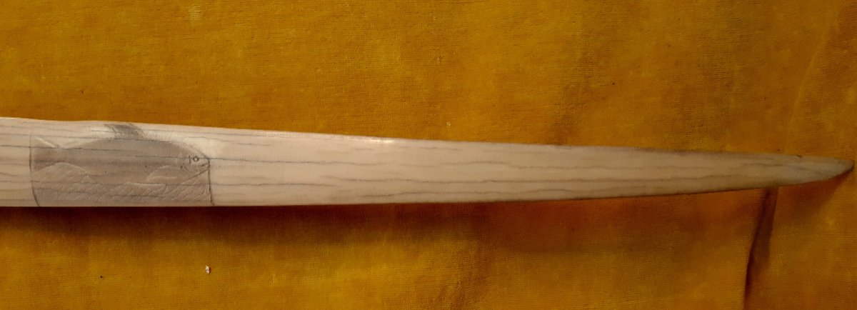 Swordfish Rostrum Carved In Saber And Engraved With Man's Head And Fish-photo-2