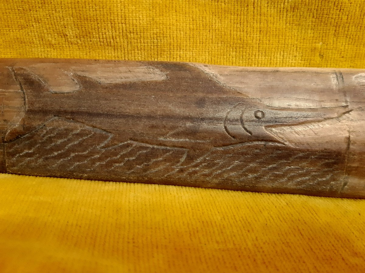 Swordfish Rostrum Carved In Saber And Engraved With Man's Head And Fish-photo-5