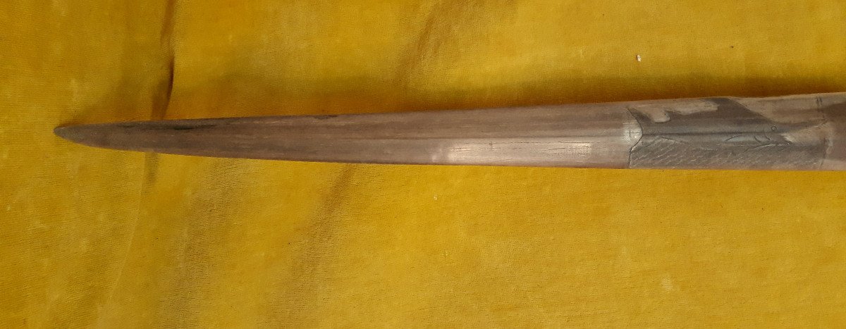 Swordfish Rostrum Carved In Saber And Engraved With Man's Head And Fish-photo-6