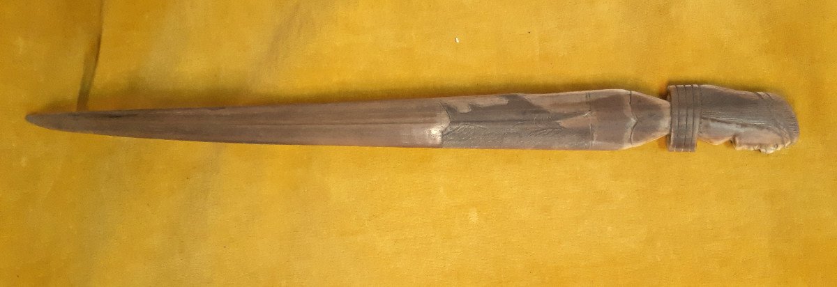 Swordfish Rostrum Carved In Saber And Engraved With Man's Head And Fish-photo-7