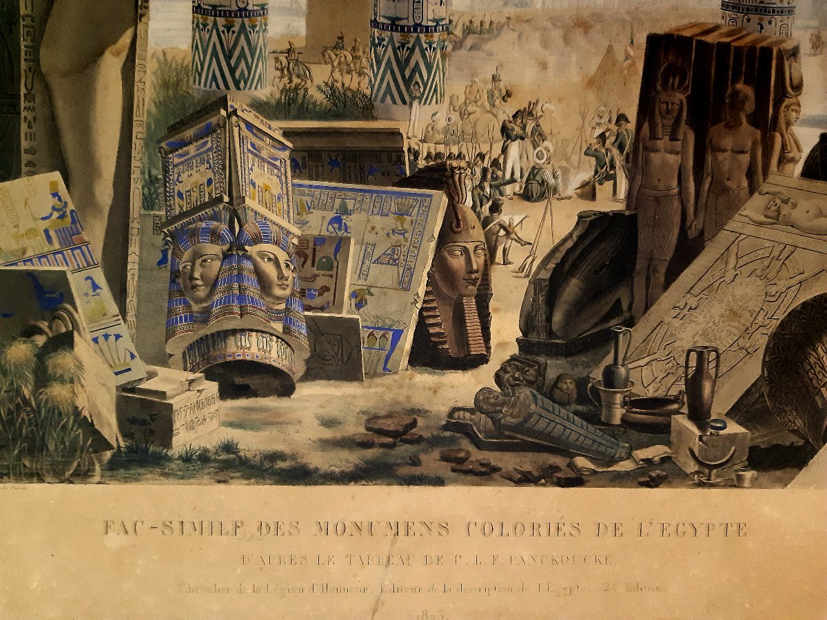 Lithographie Frontispice «Fac-Similé des Monument Coloriés de L’Egypte»1825 Campagne Napoléon -photo-2