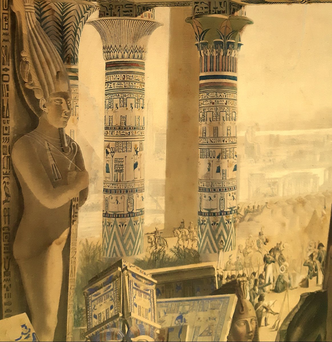 Lithographie Frontispice «Fac-Similé des Monument Coloriés de L’Egypte»1825 Campagne Napoléon -photo-7