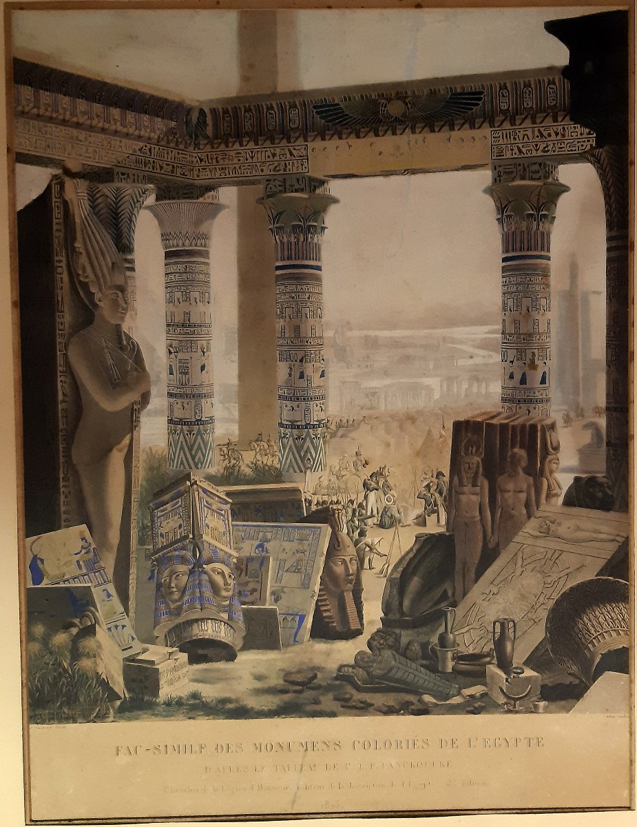 Lithographie Frontispice «Fac-Similé des Monument Coloriés de L’Egypte»1825 Campagne Napoléon 