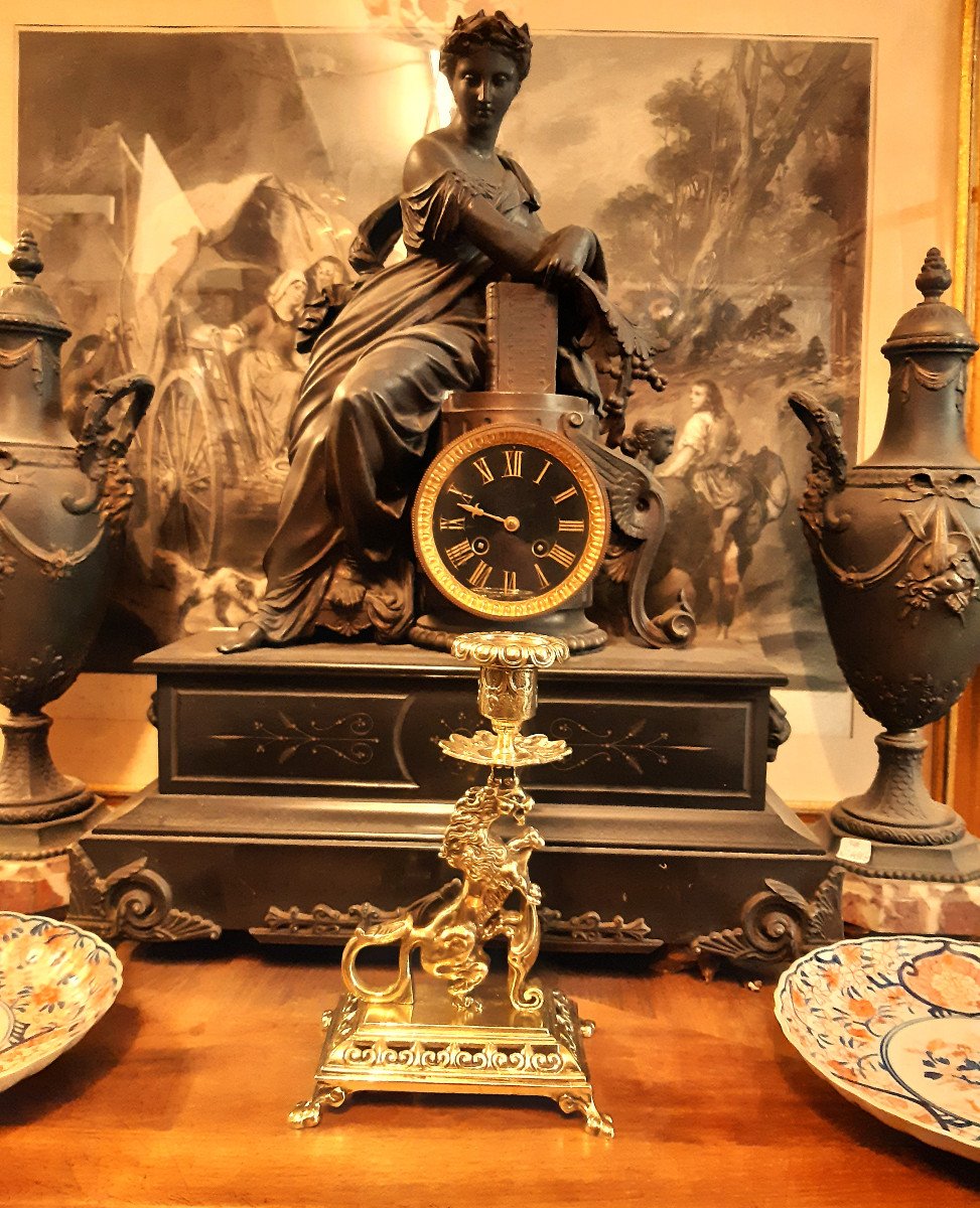 Lion Dragon Bronze Candlestick Coat Of Arms And Fleurs De Lys Renaissance Style Napoleon III 19-photo-2