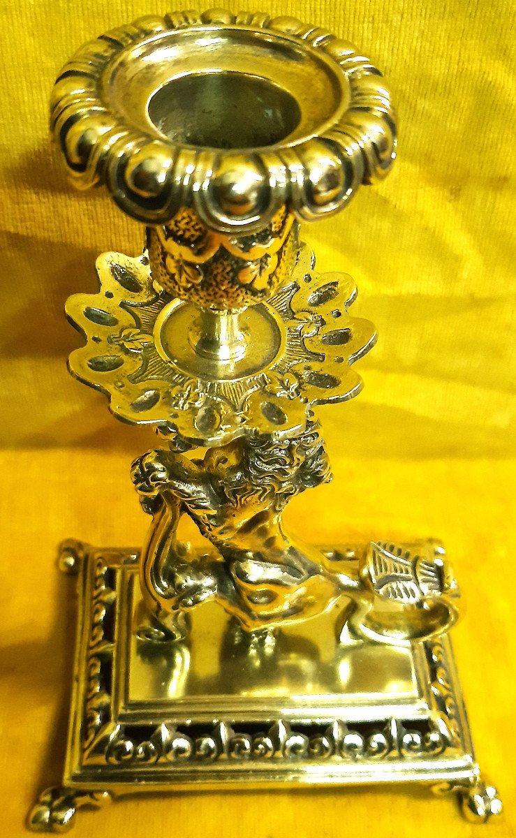 Lion Dragon Bronze Candlestick Coat Of Arms And Fleurs De Lys Renaissance Style Napoleon III 19-photo-4