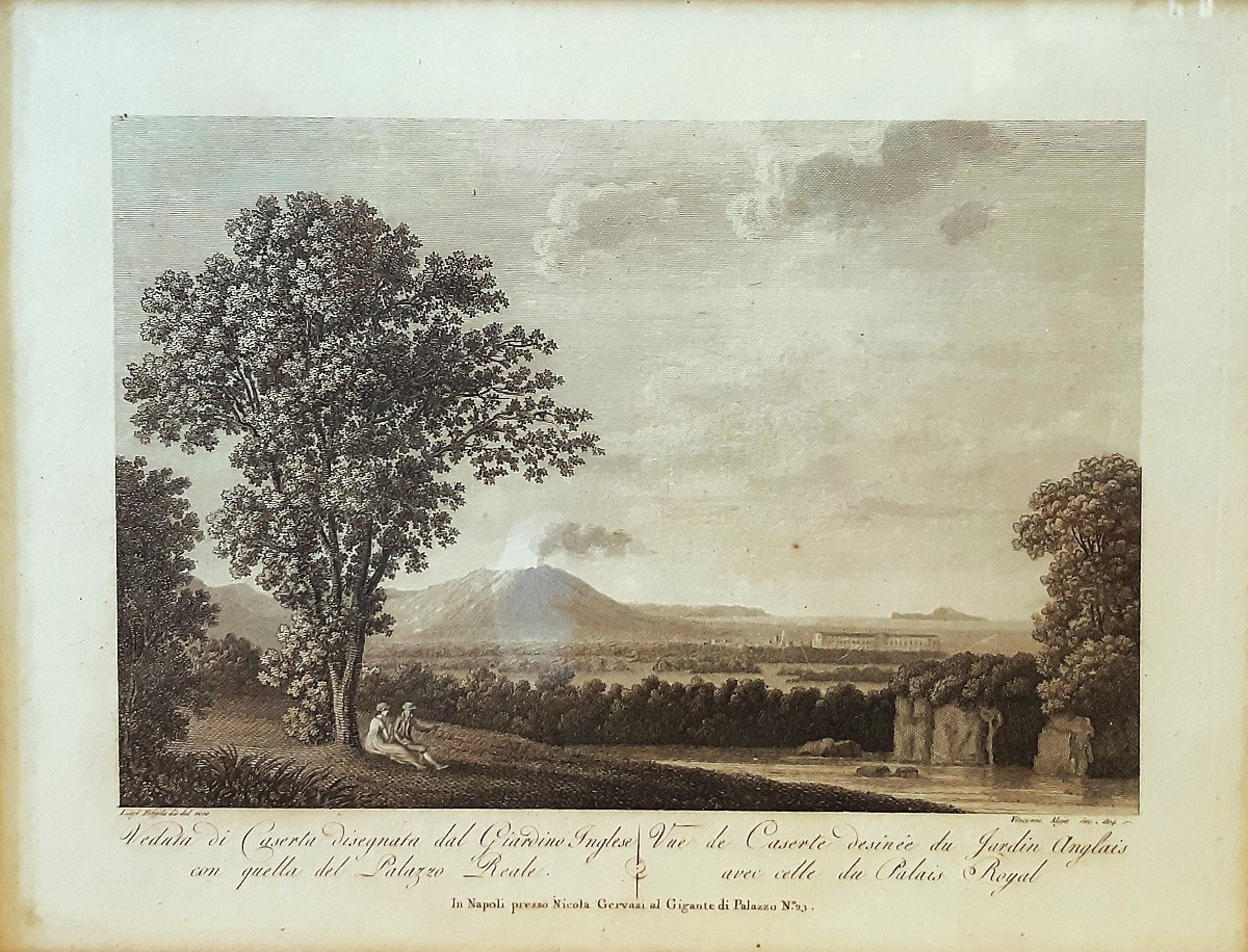 Paire Eau Fortes Gravures Avec Vue Du Vésuve En Activité 1804 Vicenzo ALOJA (1769-1834)-photo-3