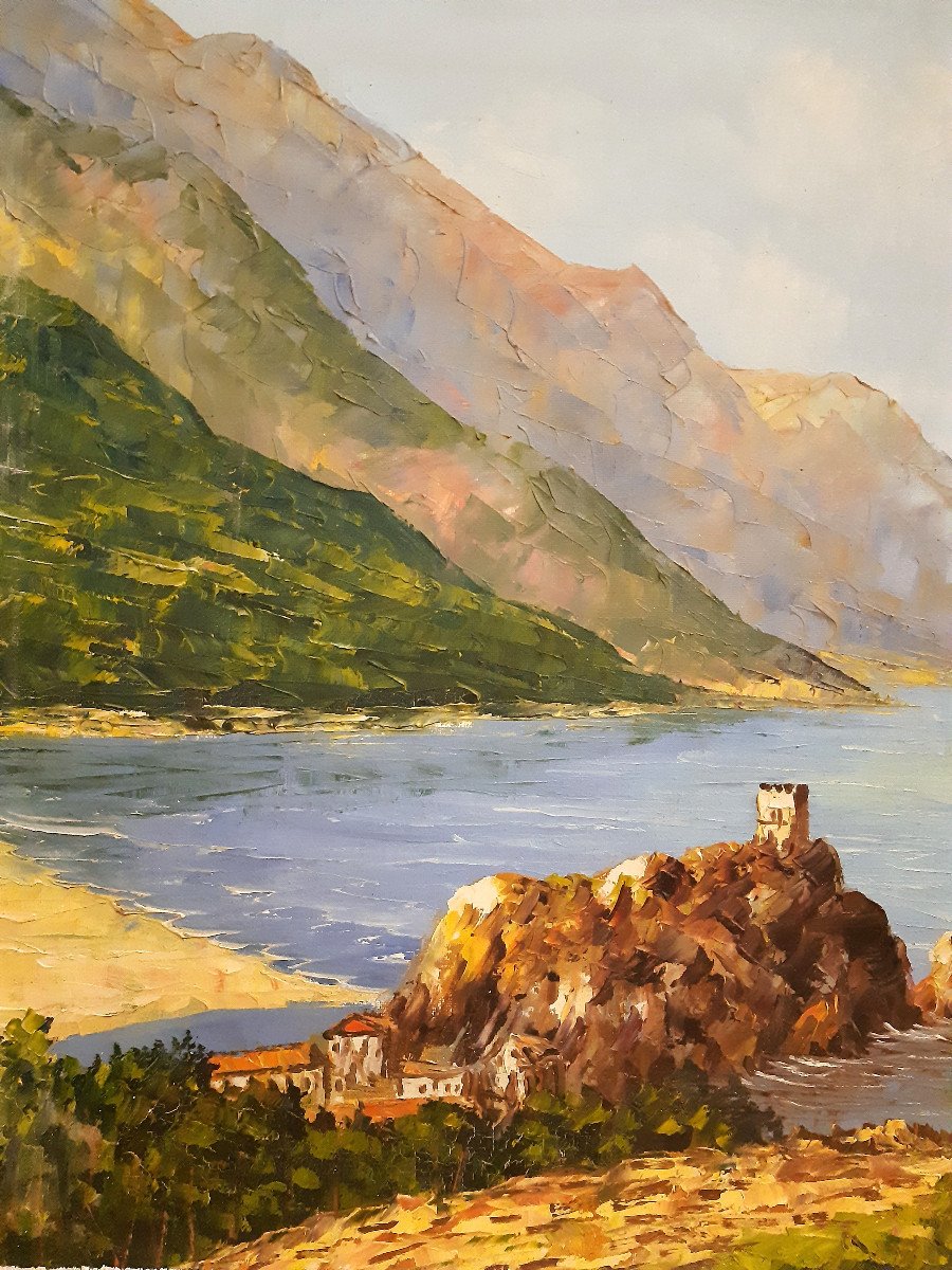 Marine Huile Sur Toile Baie Méditerranéenne de Jacques DUFLOT (1914-1992) -photo-3