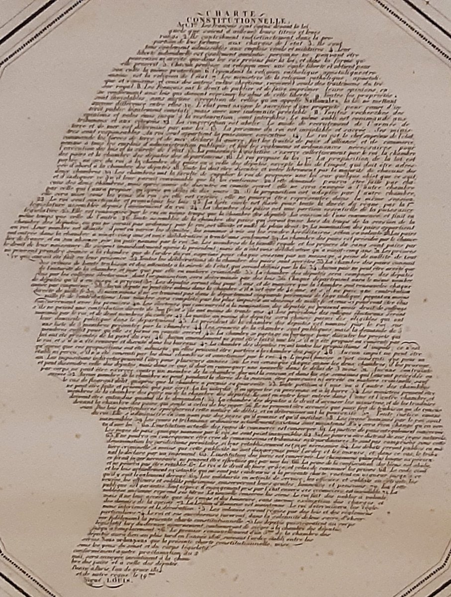 Engraving Calligram Profile King Lxviii 76 Articles Of The Constitutional Charter Of 1814-photo-2