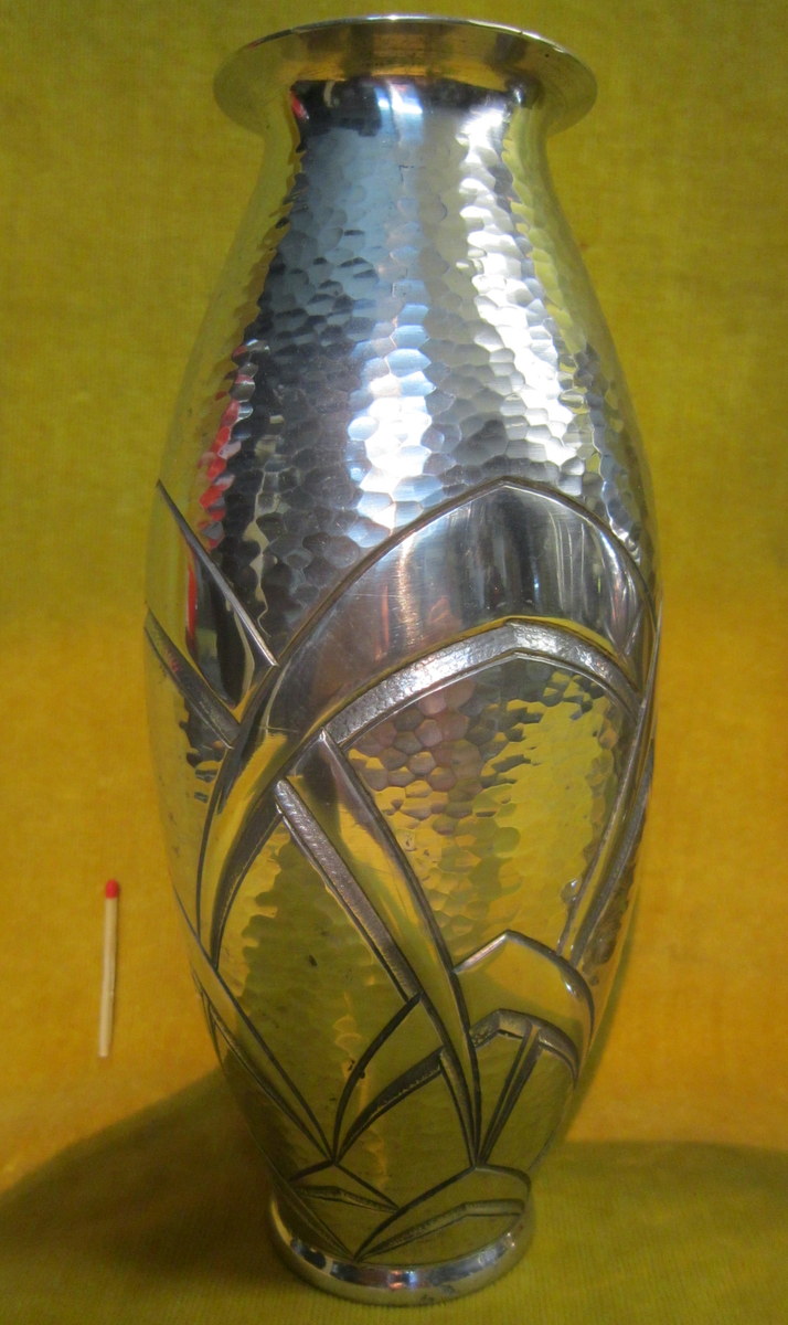 Pair Of Art Deco Vase Sculpted Pewter 1930-photo-1