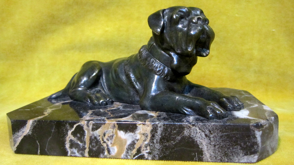 Mastiff Mastiff Dog Statue Bronze Art Deco On 30 Marble Portor-photo-2