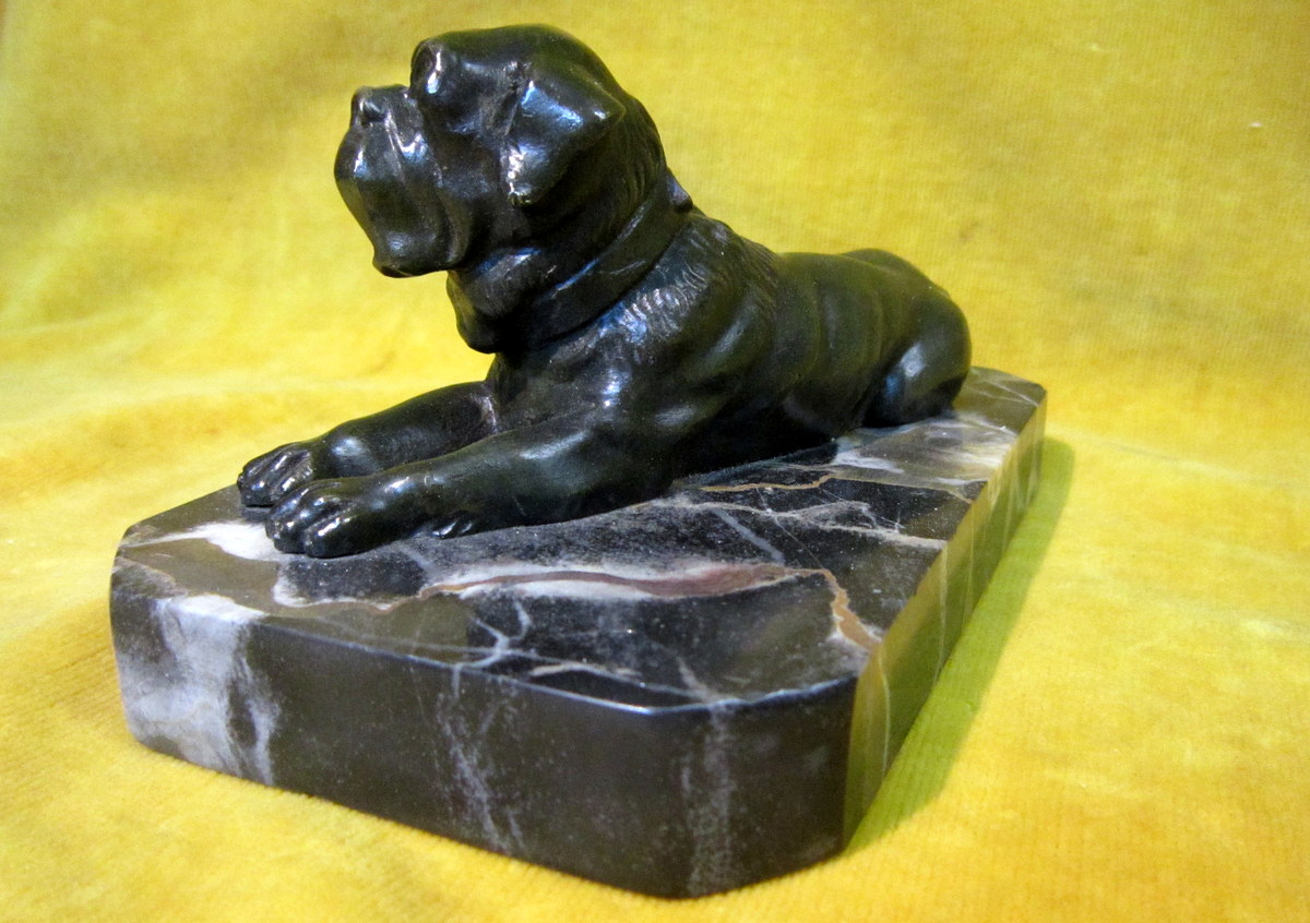 Mastiff Mastiff Dog Statue Bronze Art Deco On 30 Marble Portor-photo-1