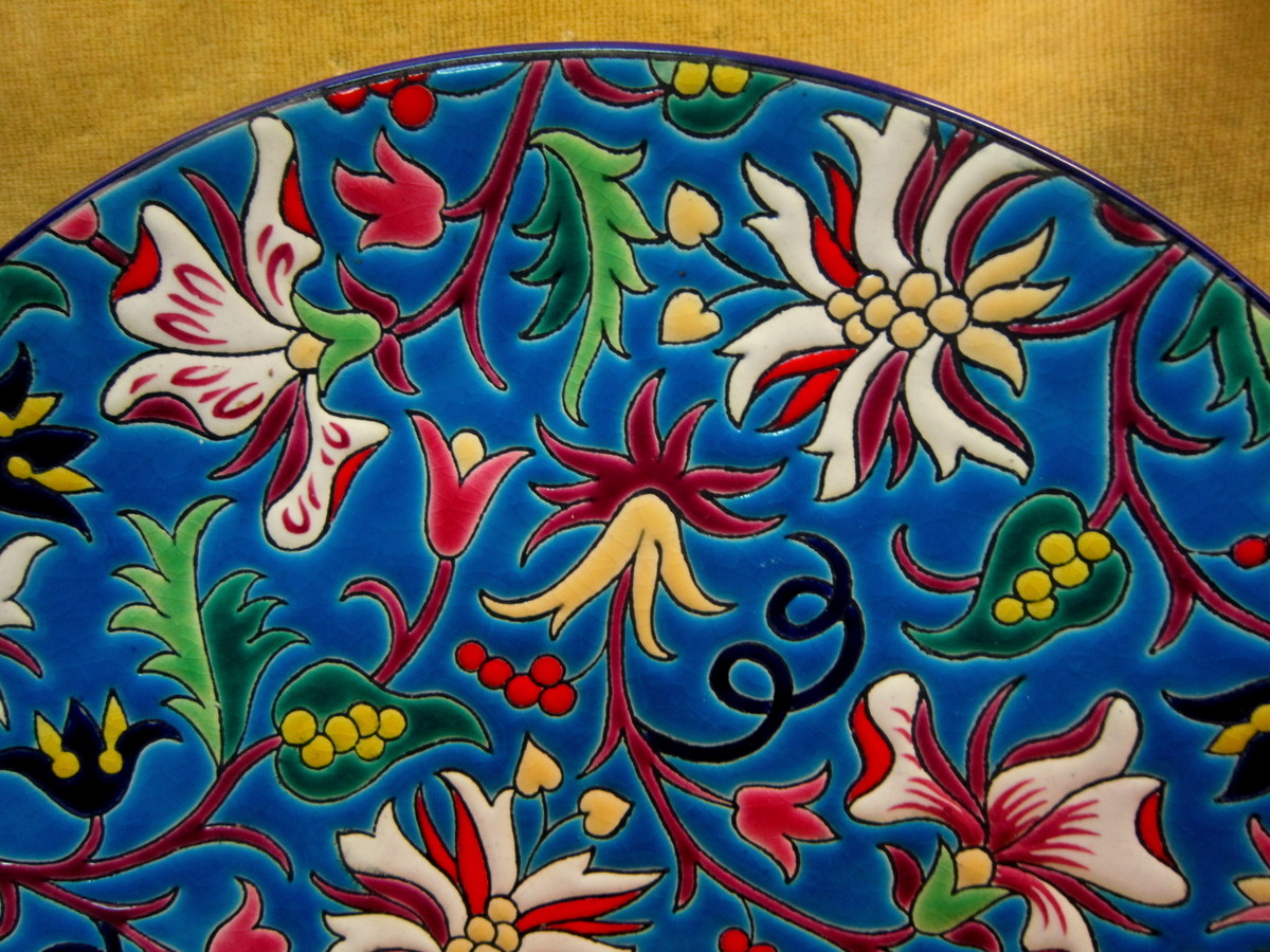 Grand Plate Enamel Cloisonne De Longwy Art Deco 1930-photo-3