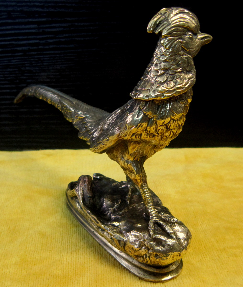 Pheasant Brass Rooster Bronze Doré Naturalist 19th St Hea Trodoux-photo-3