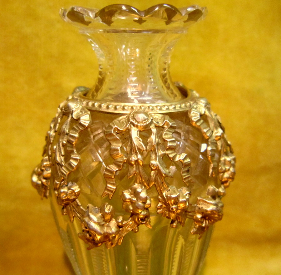 Small Vase Cassolette Crystal Cut St Lxvi Golden Mount-photo-2