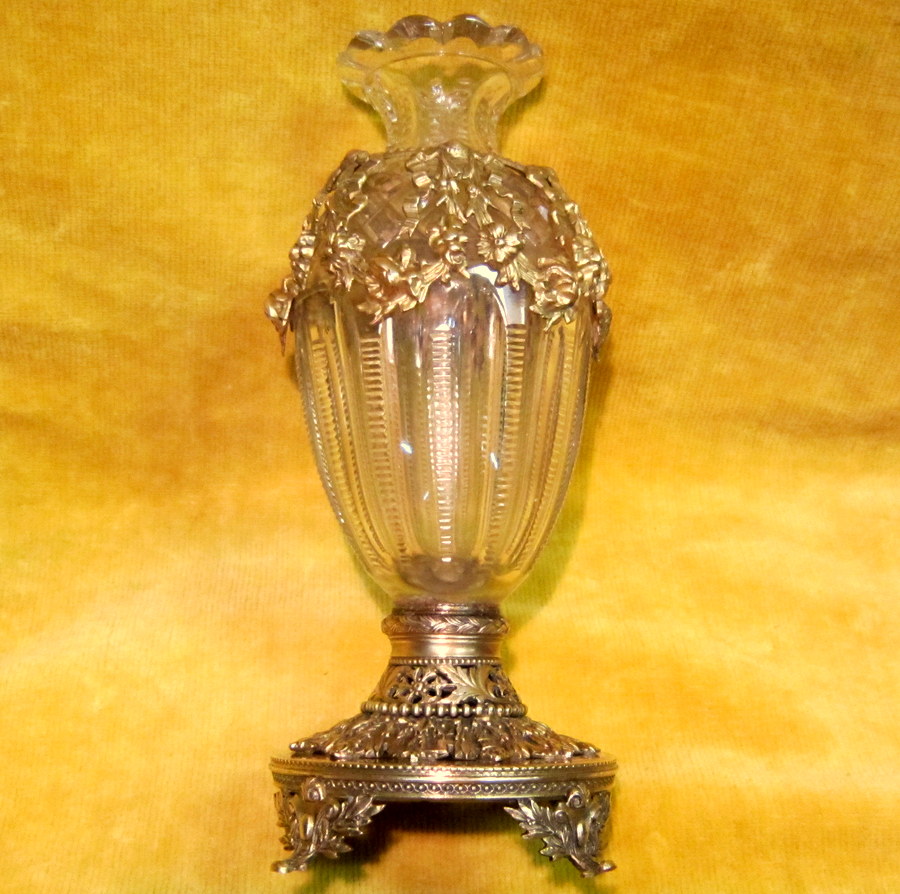 Small Vase Cassolette Crystal Cut St Lxvi Golden Mount-photo-3